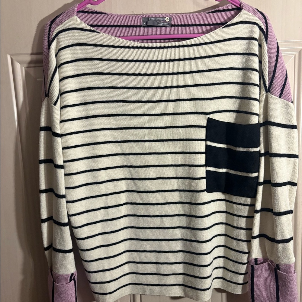 Anthropologie Black, White and purple striped sweater